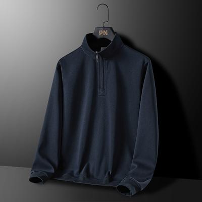 Men's Loose Standing Collar Half Zipper Casual Pullover Top with Long Sleeves