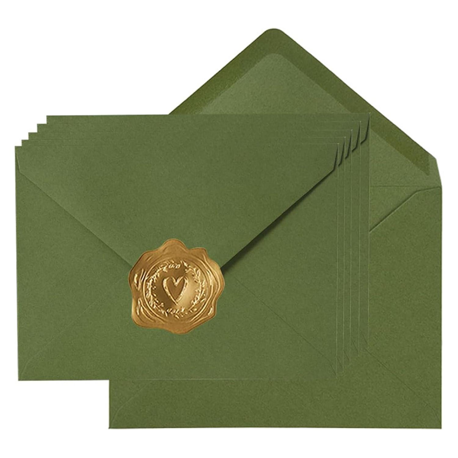 Enveloppes Vert Olive A7 Paquet de 50 avec Autocollants Style Européen Vintage Enveloppes Auto-adhésives pour Invitations de Mariage Cartes de Vœux de Fête 18,42x13
