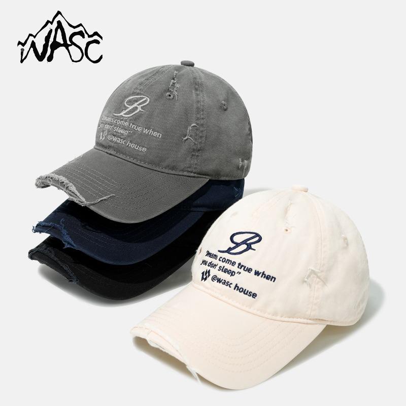Niche design high street washing destroys baseball caps, women show their faces, small embroidery makes old soft top caps, trendy brands