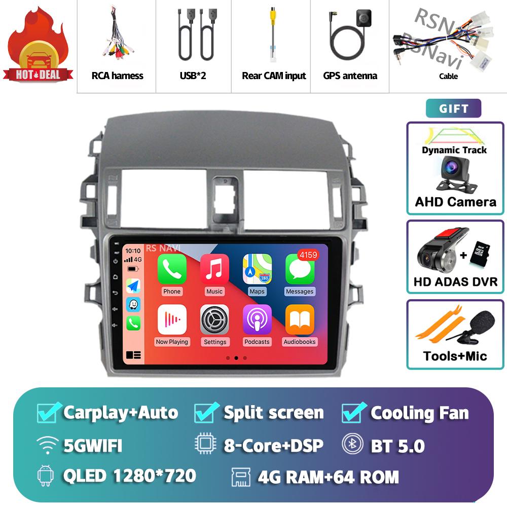 Android 14 Carplay Auto For Toyota Corolla 2006 - 2013 Car Radio 4G+WIFI Player Multimedia Stereo 360 Camera Navigation Video BT