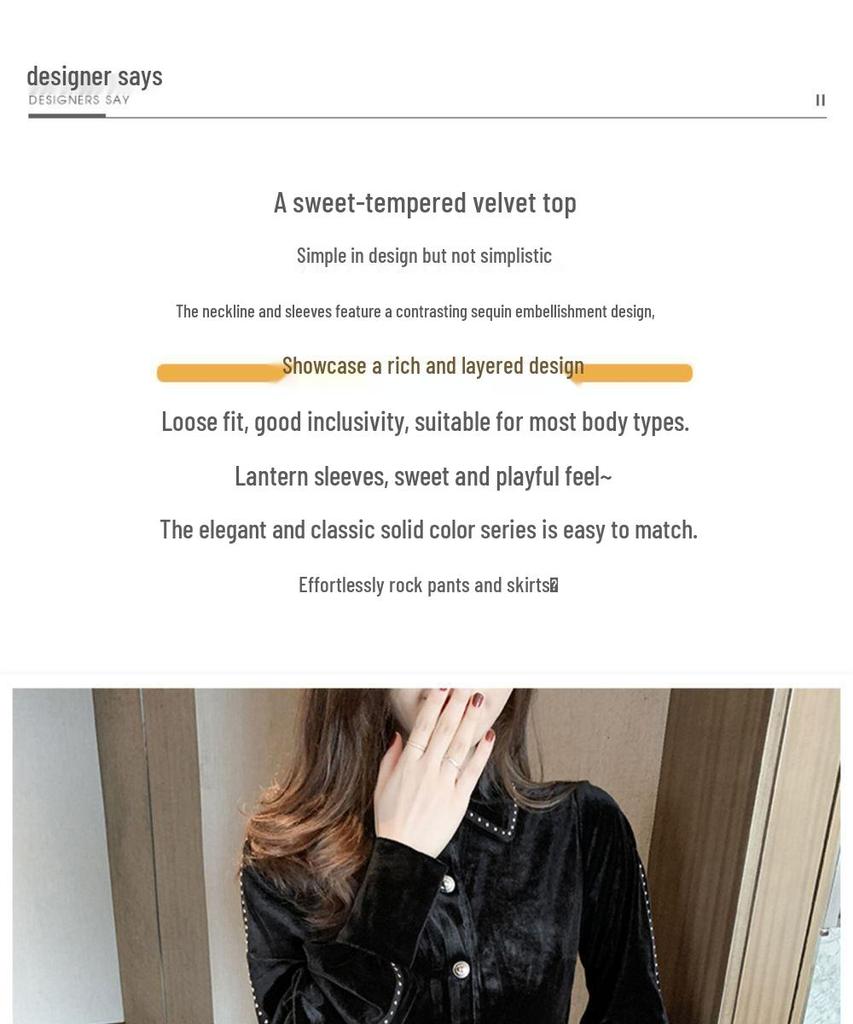 Women's Gold Velvet Flannel Shirt - Thick, Long Sleeve Base Layer for Autumn/Winter 2025