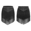 Womens Salsa Dance Costume Elastic Waist Tiered Tassel Skirt Latin Performance Competition Outfit Party Wear