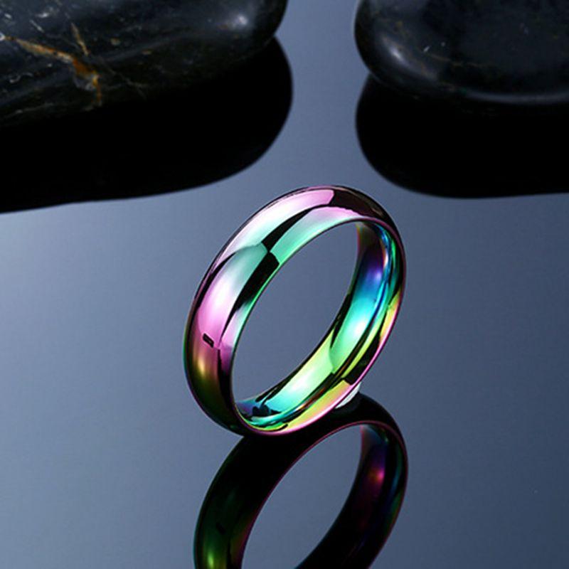 6mm Duhové Barevné Hladké Povrchové Prsteny pro Ženy Trendy Roztomilé Svatby z Nerezové Oceli