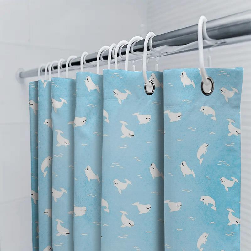 Ocean Wave Shower Curtain Blue Fish Sea Coastal Bathroom Decor Waterproof Fabric Liner