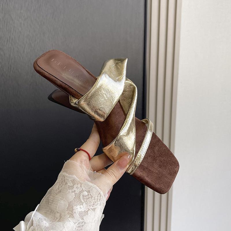 Vintage Tripple Half-Drag Sandals Women's High Heel Shaped Heel Outfit Vacation Beach