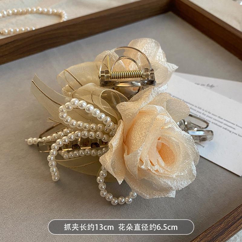 

Корейская милая роза акриловая жемчужная бахрома заколка универсальная заколка-акула для затылка модные персонализированные аксессуары для волос