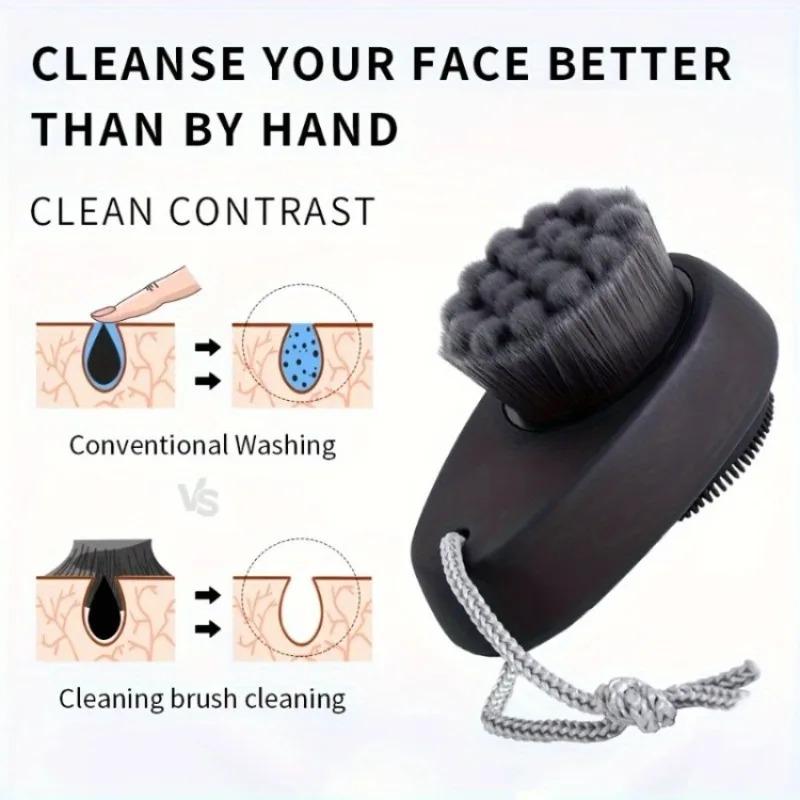 Double Sided Facial Cleansing Brush with Soft Nylon Bristles and Silicone Head for Exfoliation Massage and Gentle Skin Care Tool