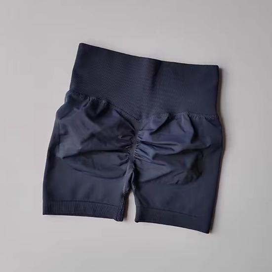 Høy midje Yoga Sportsshorts Ensfarget Slankende Løpeshorts Ensfarget Rynkete Hoftehevende Shorts