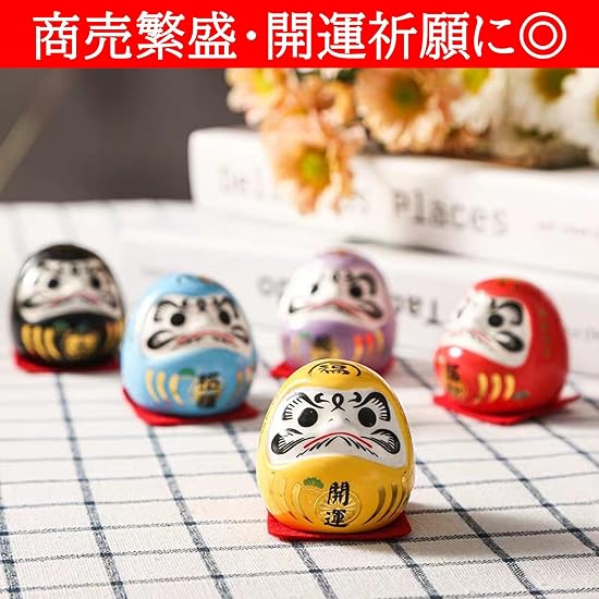 NOELAMOUR Daruma Doll Ornament Mini 5-Piece Set Ceramic Business Prosperity Cute Decoration Car Inte