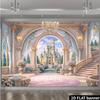 2D Landscape Castle Background, Featuring a Pink Castle and Blue Spires, Suitable for Indoor/outdoor Scenes