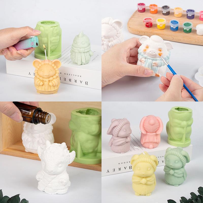 3D Twelve Animals Aromatherapy Candle Molds Lovely Animal Gypsum Wax Epoxy Resin Silicone Mold DIY Chocolate Cake Baking Tools
