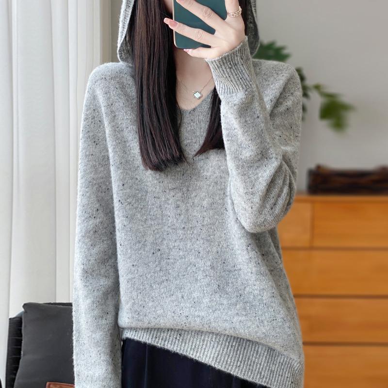 Damer Strikket Hettegenser 100% Ull Genser MODERN NEW SAGA Vinter Strikket Pullover Genser Myke Varme Ullgensere Jumper Strikket Topp