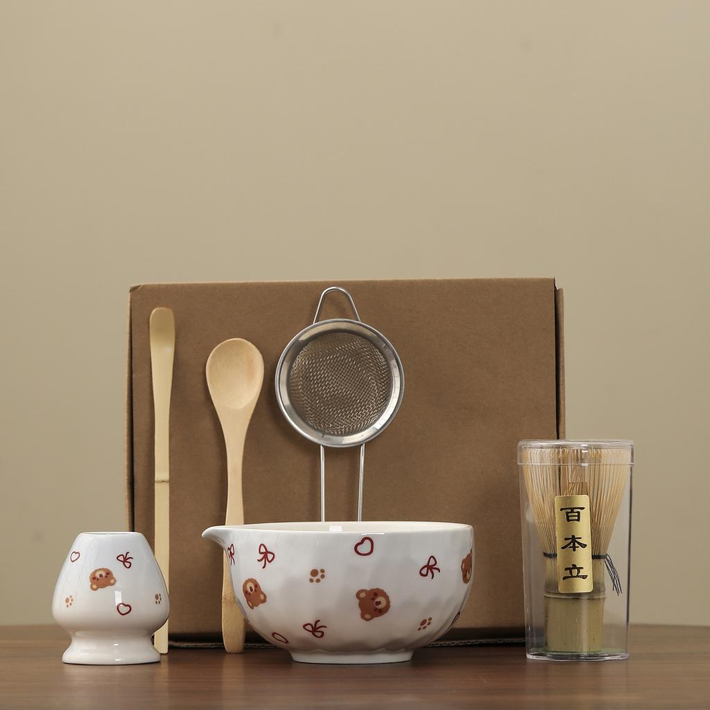 6-teiliges/Set Traditionelles Bambus Keramik Japanisches Matcha Tee-Set Matcha Schale Löffel Teezubereitungswerkzeuge Matcha Besen Set Zubehör Neu