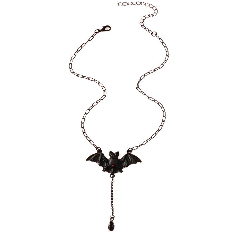 

Готическое Хэллоуинское ожерелье с летучей мышью для женщин - Кулон в виде черной летучей мыши с красными глазами и цепочка из бусин-капель, Дерзкое украшение для вечеринки для костюма