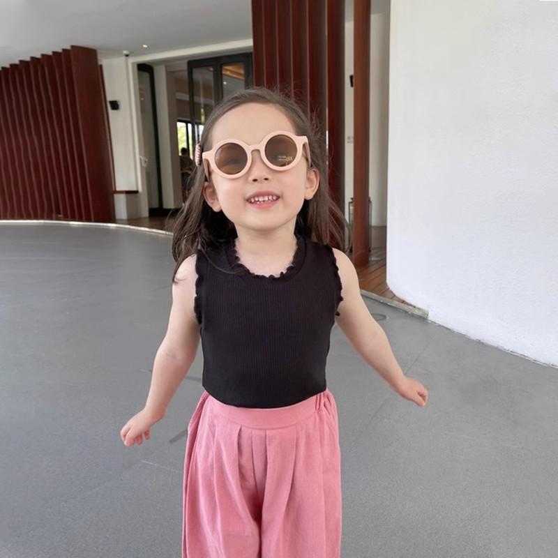 

Топ с рюшами в корейском стиле для девочек, облегающий, однотонная футболка без рукавов 100 cm