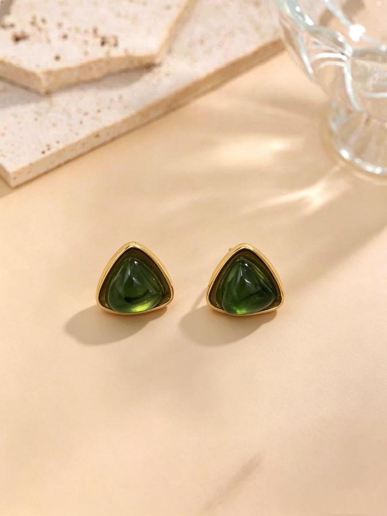 Gold-Plated Stainless Steel Triangle Resin Earrings - Versatile, Light Luxury Design