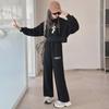 Girls' Spring/Autumn Letter Casual Hooded Sweatshirt & Trousers Set - Internet Celebrity Style Two-Piece Suit
