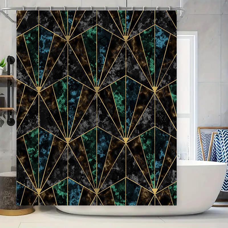 

Luxury Vintage Geometric Shower Curtain Waterproof Polyester Bathroom Decor Customizable Modern Waterproof Printed Bath Rugs Set 90x180cm