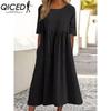 QICED Primavera Estate Abito Donna Girocollo Abiti Lunghi Casual Ampi Abiti Taglie Forti