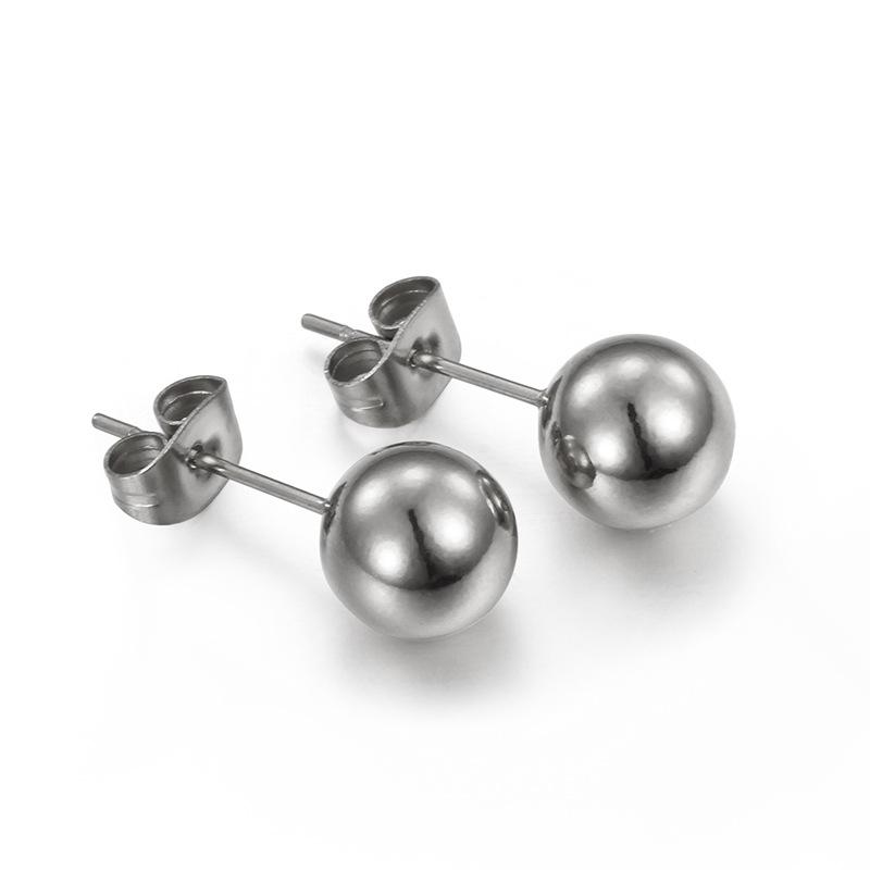European & American Titanium Steel Round Bead Women's Stud Earrings - Simple Street Style Accessories