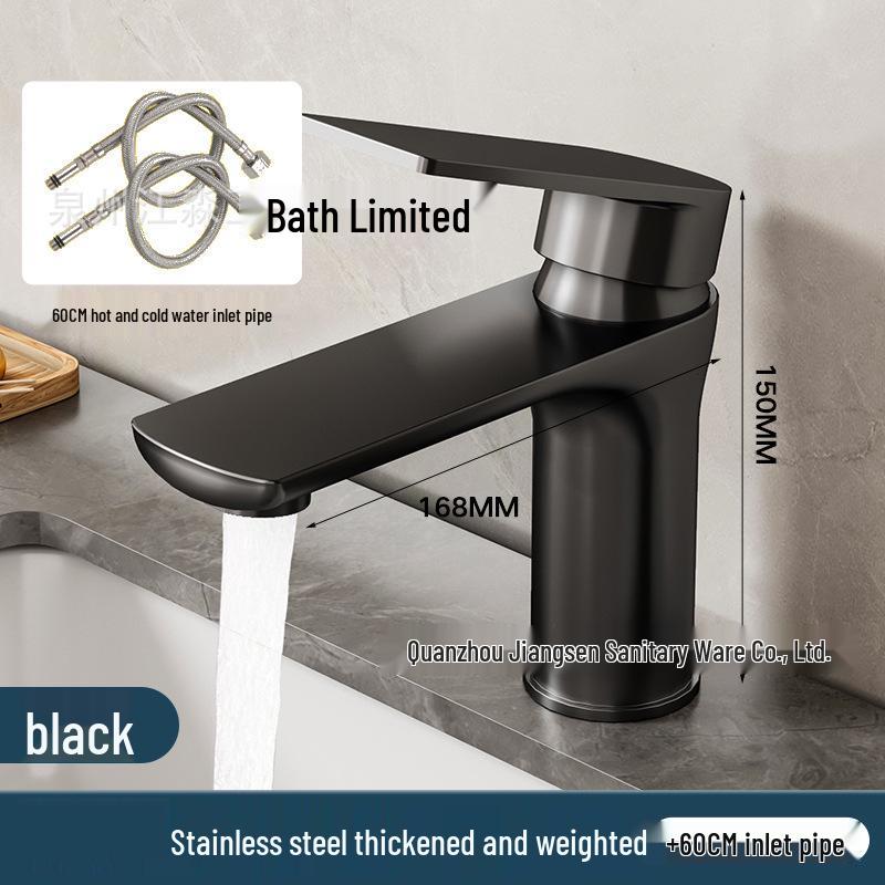 Thickened Stainless Steel Basin Faucet for Home Use - Hot & Cold Water Compatible