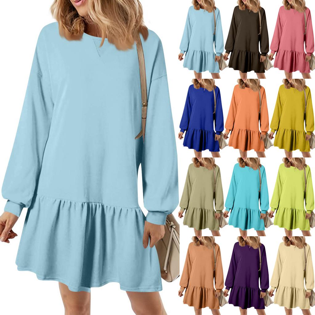Women's  Long Sleeve Pullover Top Knit Ribbed Knit Patchwork Sweatshirt Dress Casual  Dresses