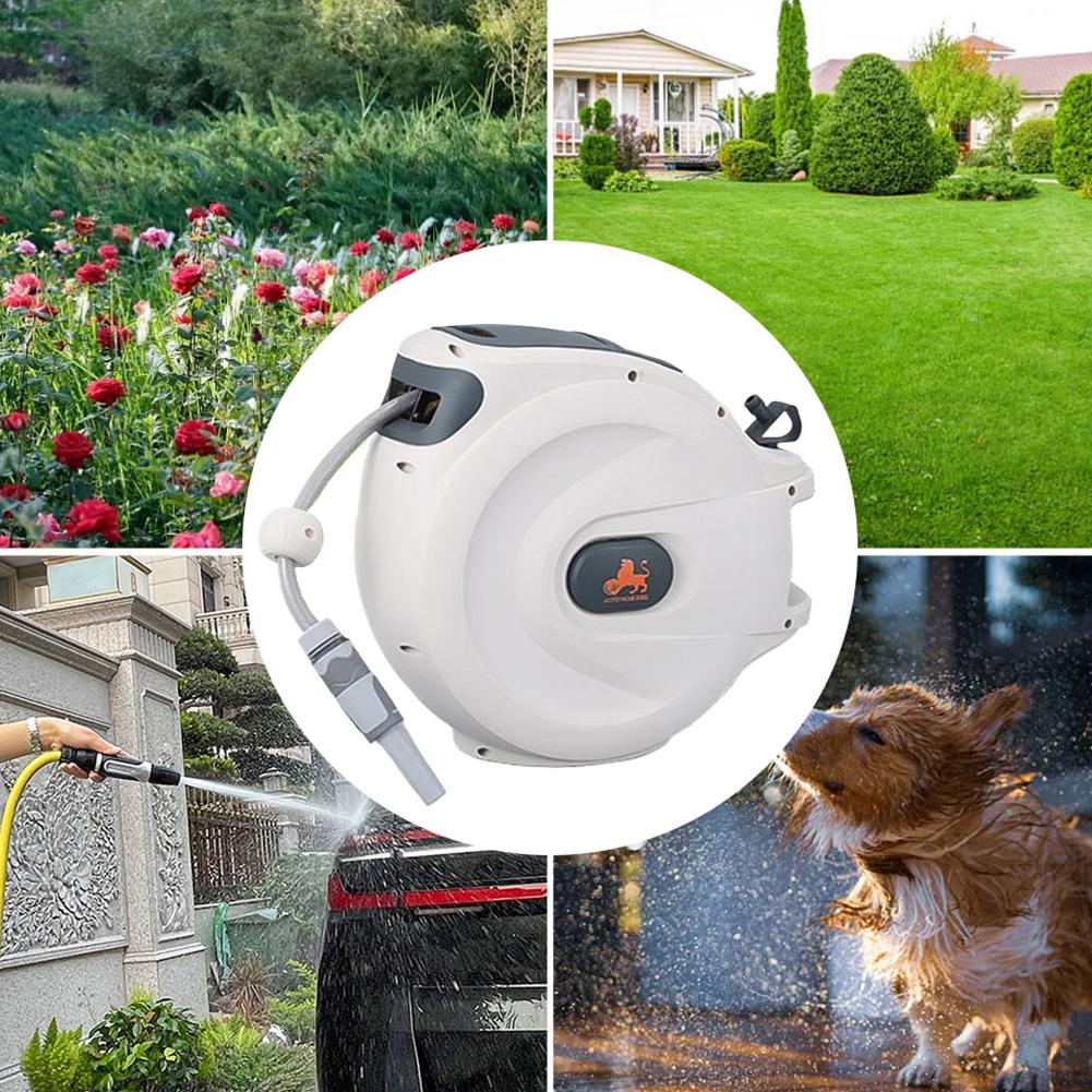 65 Ft Retractable Garden Hose Reel Telescopic Water Hose Reel Slow Return System 180 Degree Swivel Bracket for Car Washing