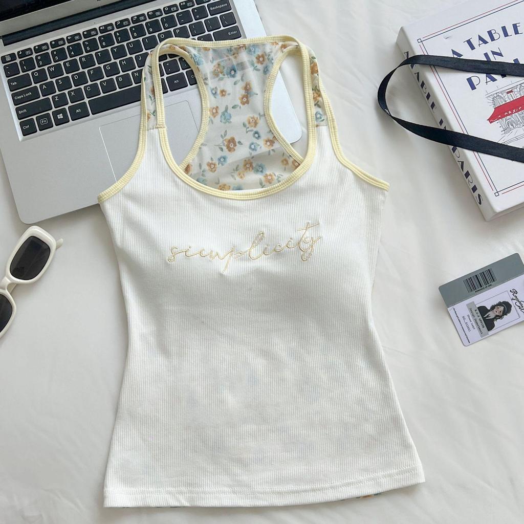 Damen American Spicy Girl Mesh Tanktop mit Brustpolster - Schlanke Sommerbekleidung