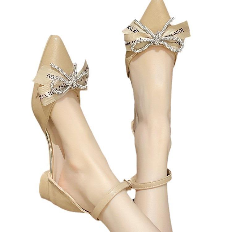 Baotou sandals women's spring 3 cm small heels low heels high heels French gentle skirt shoes pointed single shoes