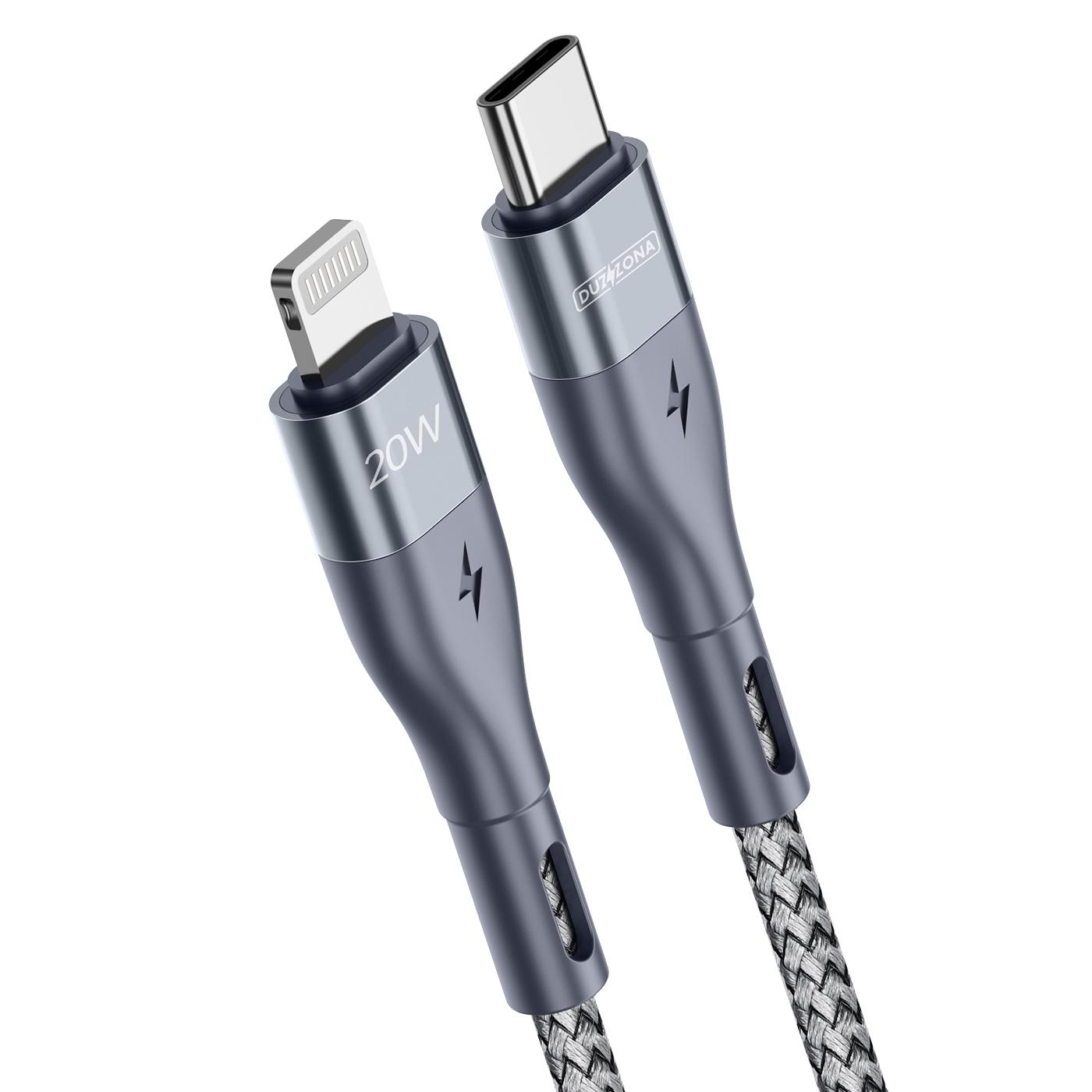 

DUZZONA A1 3m USB-C to Lightning Fast Charging Cable Nylon Braided PD 20W Data Cord Grey