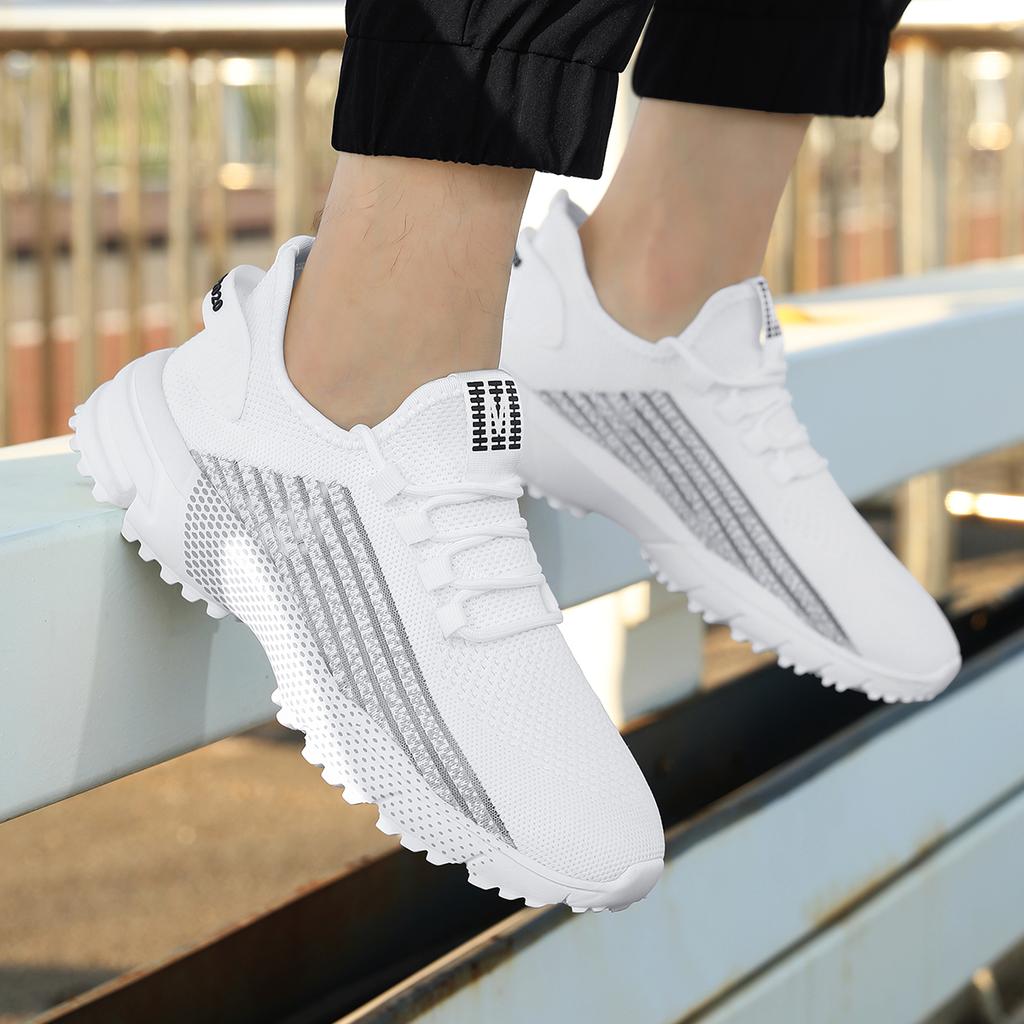 Knitted Mesh Running Shoes Breathable Men's Casual Sneakers Lightweight Outdoor Jogging Walking Trainers Anti-slip Sole