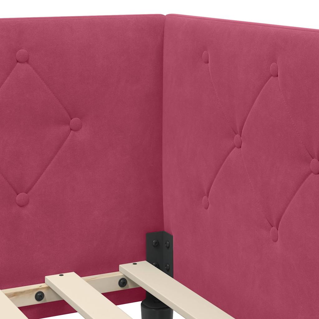 L Shaped Bed Frame In Burgundy 31.5 X 78.7 (80 X 200 Cm) Velvet