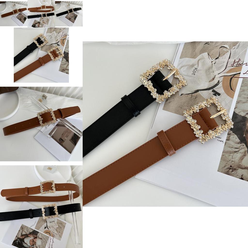 Stylish New Alloy Buckle Women's Belt Perfect For Dresses And Coats With Rhinestone Detailing In Black And Camel Color