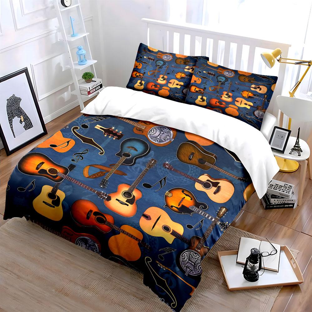 Musical Guitar Pattern Set Multiple Sizes Kid'S And Adults' Bedroom Exquisite 3Pc Bedding Set, Gift