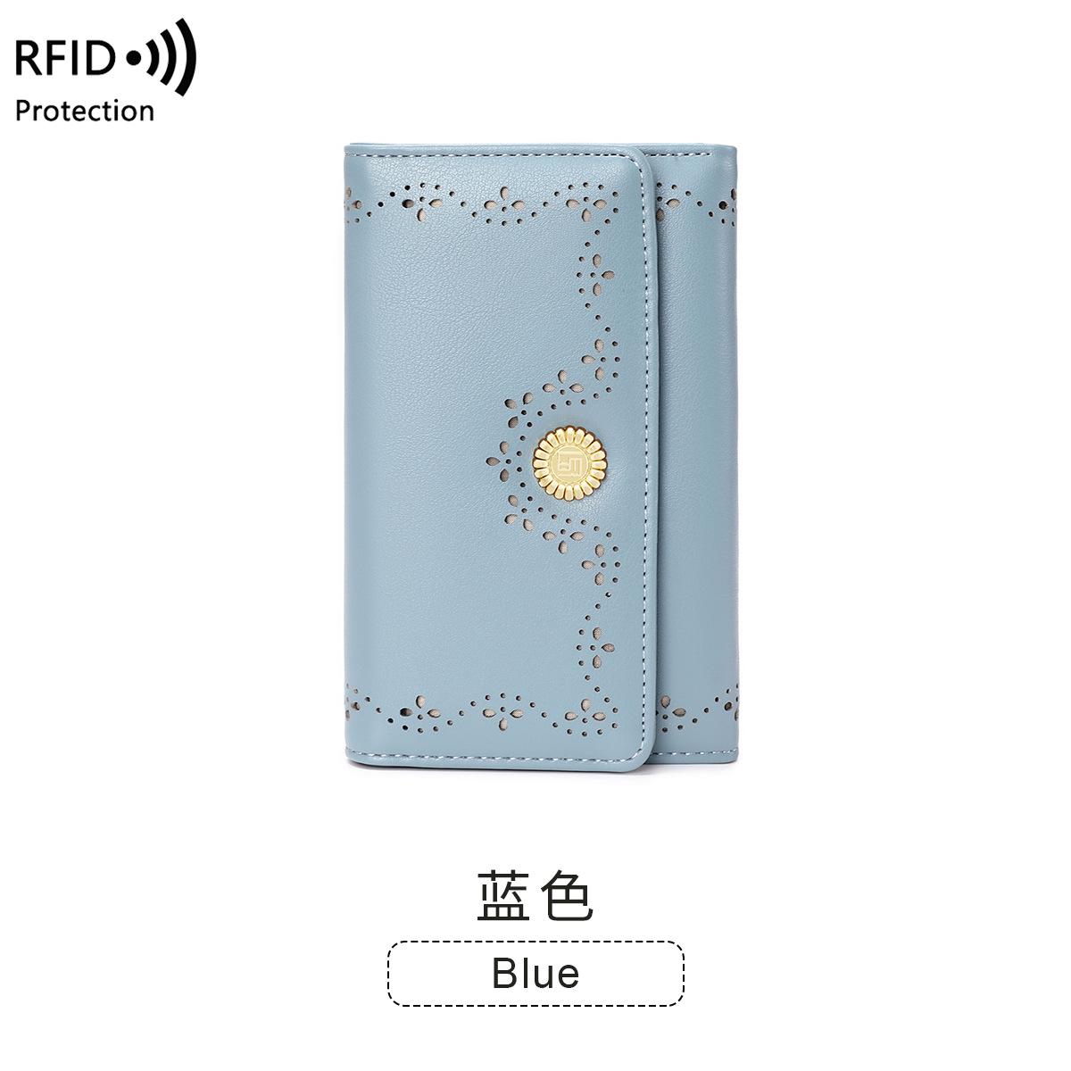 

New anti-theft brush women s wallet retro hollow wallet multi-functional fashion medium wallet синій