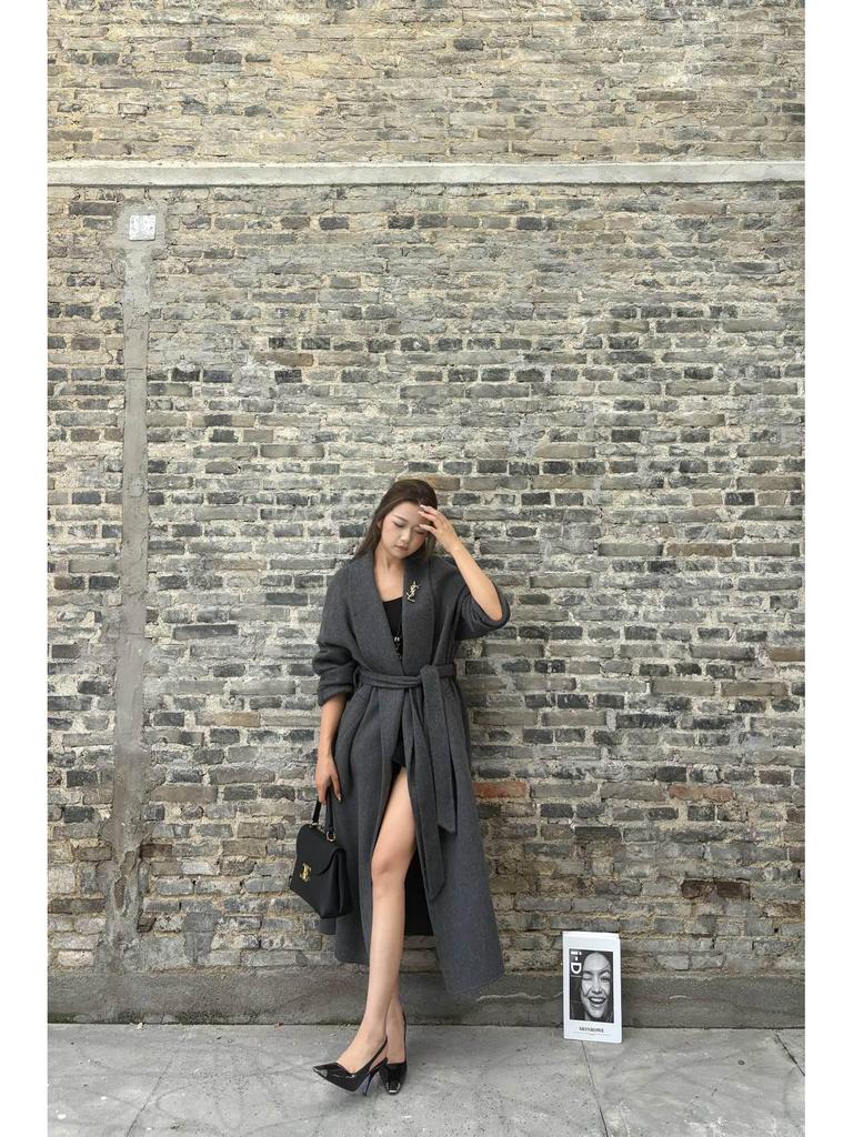 Women's 2025 French Light Luxury Loose Long Double-Sided Cashmere Coat for Autumn and Winter