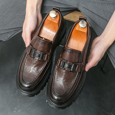 Scarpe Uomo Nere Oxford Autunnali Suola Spessa Punta Larga Muffins Scarpe Formali da Lavoro Slip-on Pelle Casual