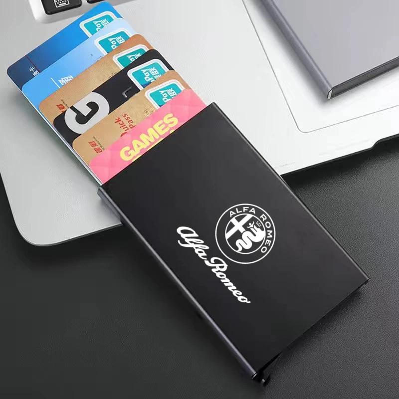 Car Stickers For Alfa Romeo Smart Wallet Thin ID Card RFID Case Metal Key card holder For Alfa Romeo Giulia Stelvio MiTo Giuliet чёрный
