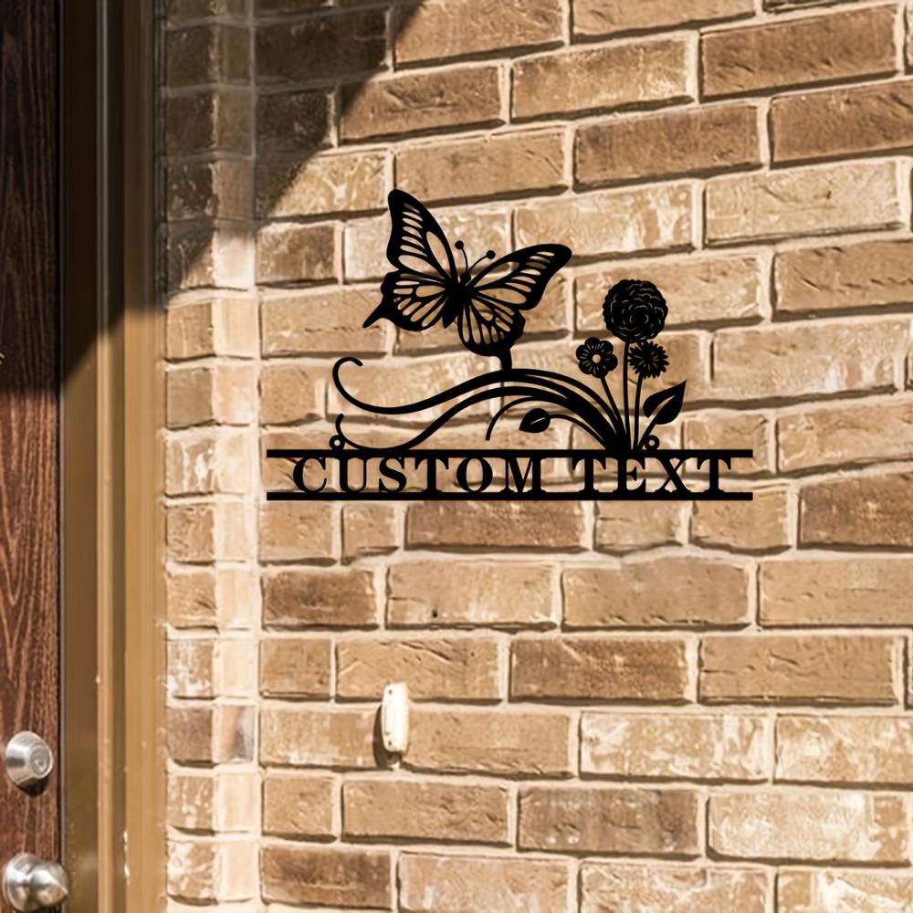 Butterfly Flower Metal Door Sign Custom Address Plaque Outdoor Rustproof