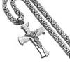 Jesus Crucifixion Cross Pendant Necklace For Men Women Gold Silver Black Color Stainless Steel Byzanine Chain