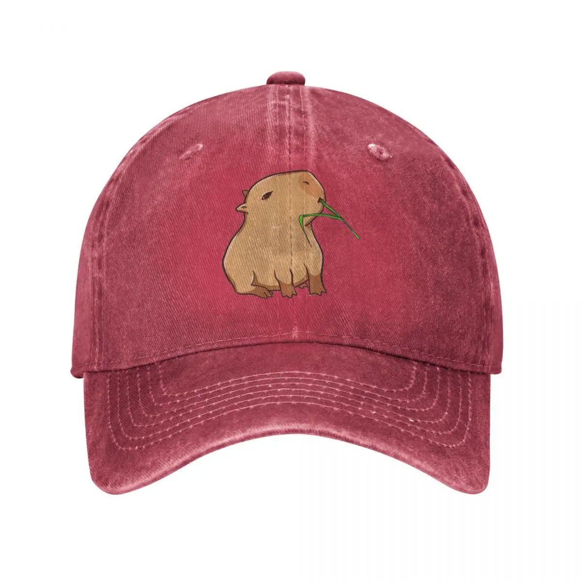 

Vintage Capybara With A Leaf Eat Your Greens Baseball Caps Unisex Distressed Washed Dad Hat Funny Capybara Caps Fashion Adjustable