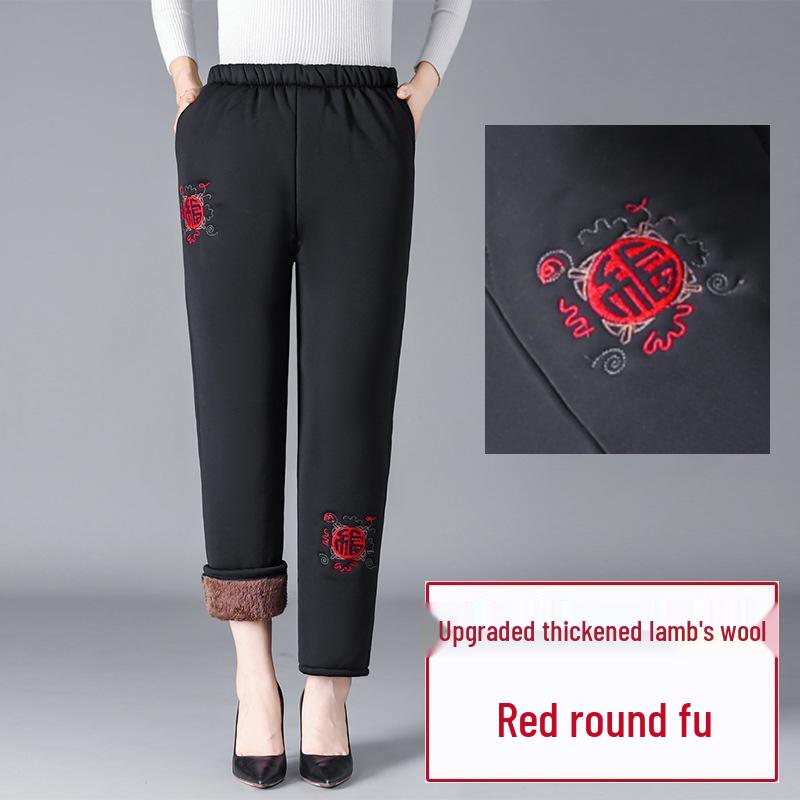 Women's Warm Winter Pants - Middle-Aged & Elderly, Thick Velvet & Lamb's Wool, Loose Fit, Cotton, Grandma Style