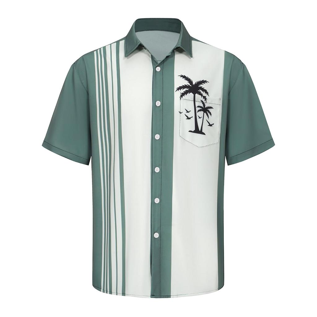 Hawaii-Hemd für Herren, Herren-Bowling-Hemden im Vintage-Stil, kurzärmelig, Sommer-Strandhemd