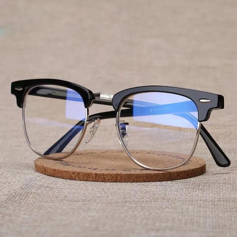Classic Semi Rimless Anti Blue Light Blocking Glasses Men Square Rice Nail Eyeglasses Frames Computer Glasses