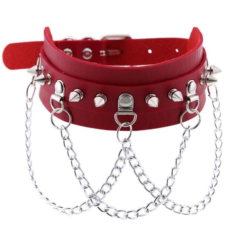 1Pc Punk Women Harajuku Heart Religion Cross PU Leather Choker Necklaces Punk Gothic Spike Rivet Collares Bell Torques Jewelry