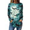 Moda para Mujer Suelto Cuello Redondo Halloween Estampado Manga Larga Camiseta Top Jersey