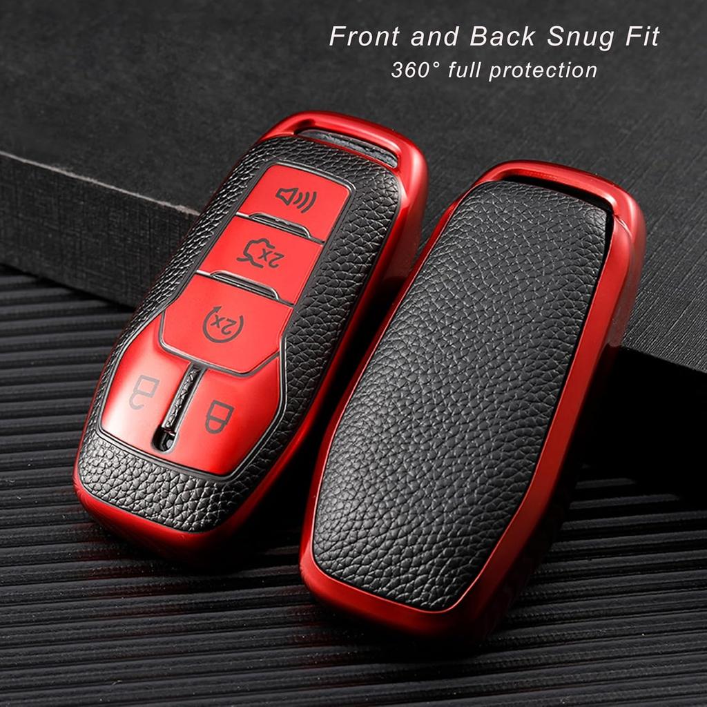 Key Fob Cover - Soft TPU Smart Remote Car Key Case - Compatible with Ford F150, Explorer, Fusion, Mustang, Edge, Lincoln MKZ, MKC, MKX (Red)