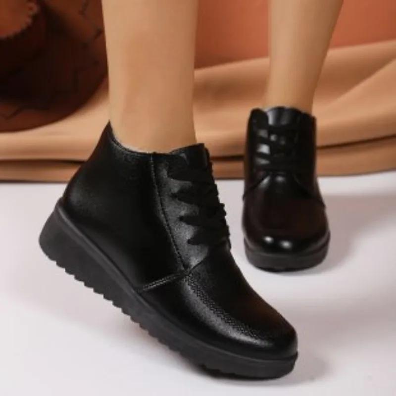 

Fashion 2025 Hot Sale Shoes Female Lace-up Women s Boots Fashion Round Toe Modern Boots Women Winter Keep Warm Comfortable Ankle Boots 35 чёрный