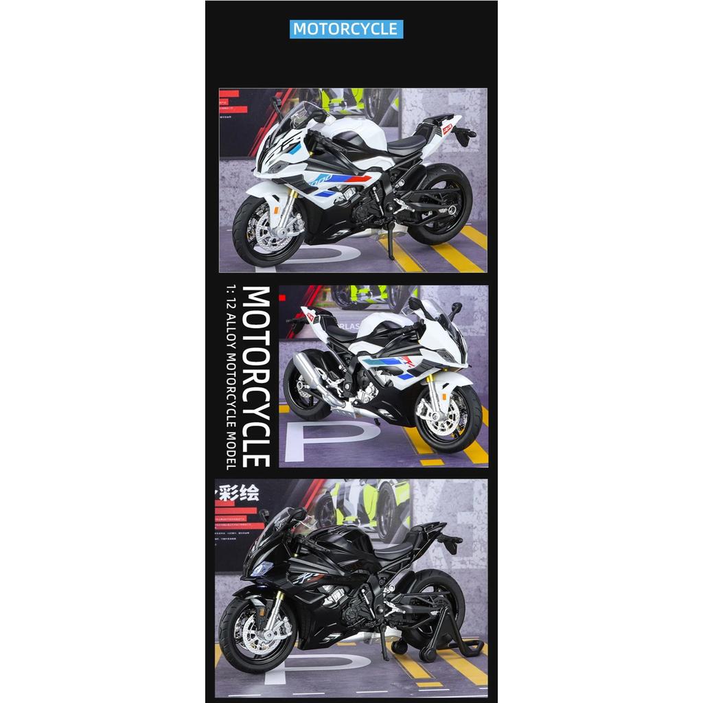 1/12 BWM S1000RR M Version Racing Motorcycle Model Diecast Alloy Metal Cross-country Motorcycle Model Sound Light Childrens Toy Gift