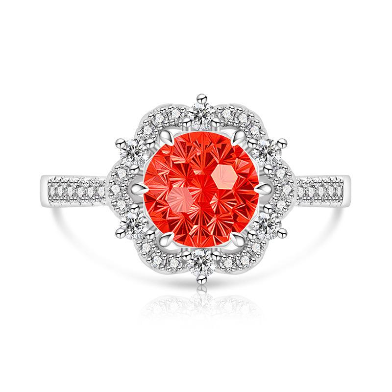 Copper Bright Millennium Cut High Carbon Diamond Plum Blossom Crown Ring Ladies Glamour Jewelry